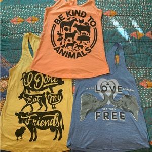 3 barely worn vegan tank tops size small
